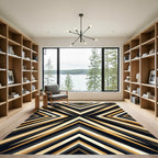 Geometric Gold Black Abstract Chevron Rug