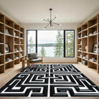 Black White Meandering Square Path Rug