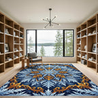Golden Filigree Navy Frost Snowflake Decorative Rug