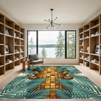 Golden Reptile Texture with Teal Foliage Rug
