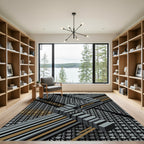 Houndstooth Geometric Abstract Gray Gold Rug