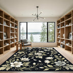 Elegant White Floral Botanical Monochrome Rug
