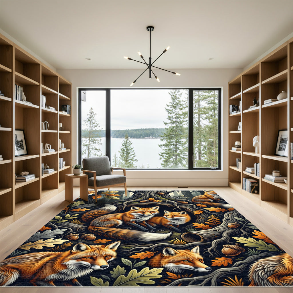 Enchanted Forest Fox and Acorn Illustration Rug