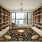 Golden Sunburst Floral Art Deco Rug