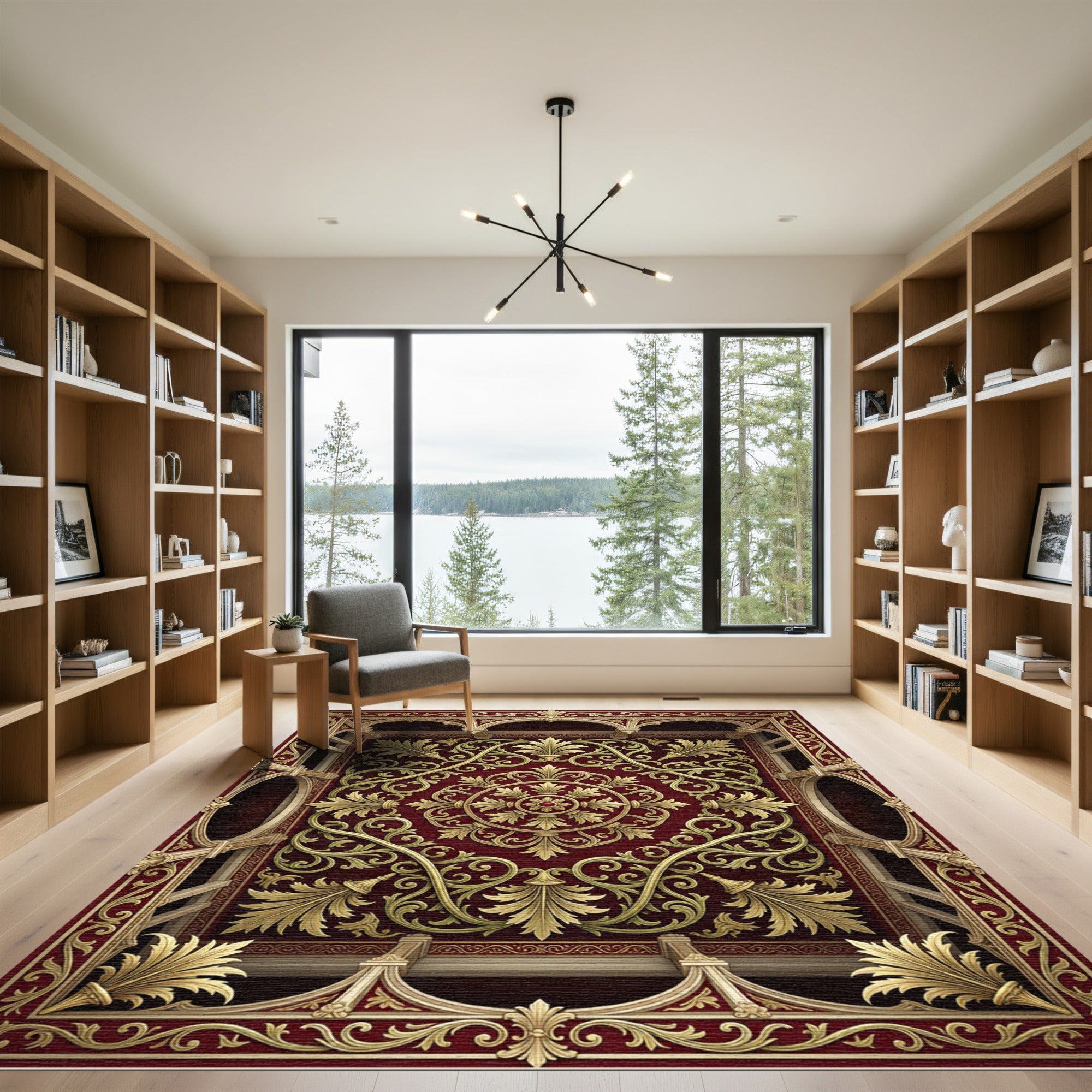 Regal Crimson Gold Acanthus Arch Rug