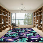 Celestial Teal Unicorn Galaxy Night Sky Rug