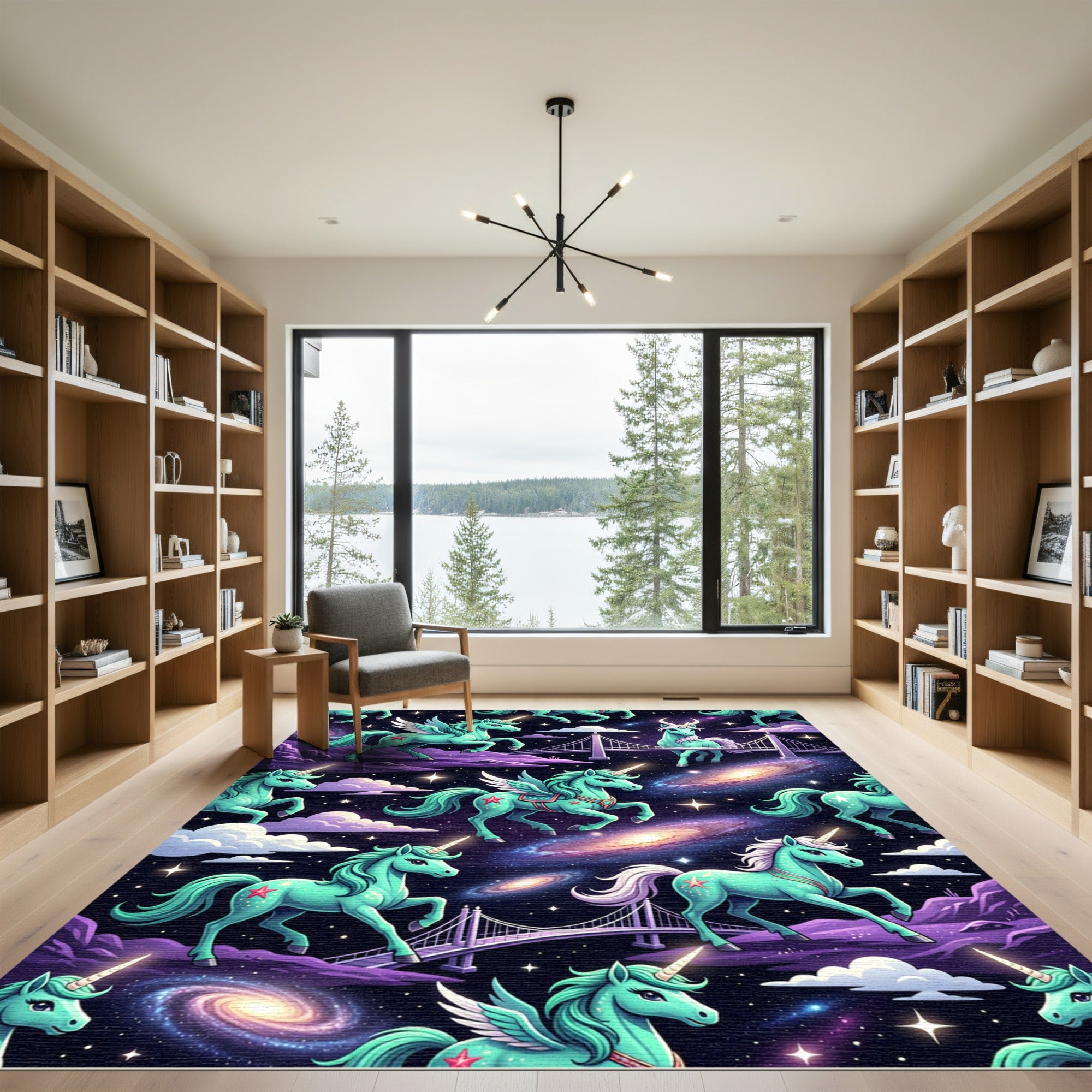 Celestial Teal Unicorn Galaxy Night Sky Rug