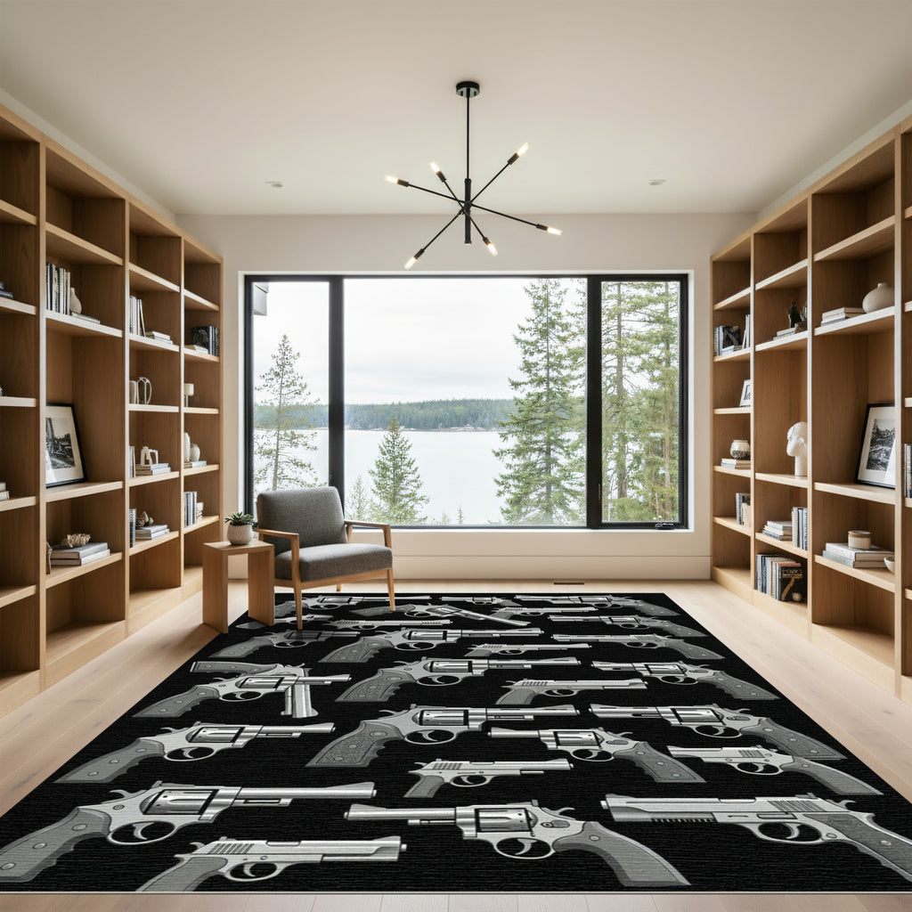 Monochrome Revolver Armory Graphic Rug