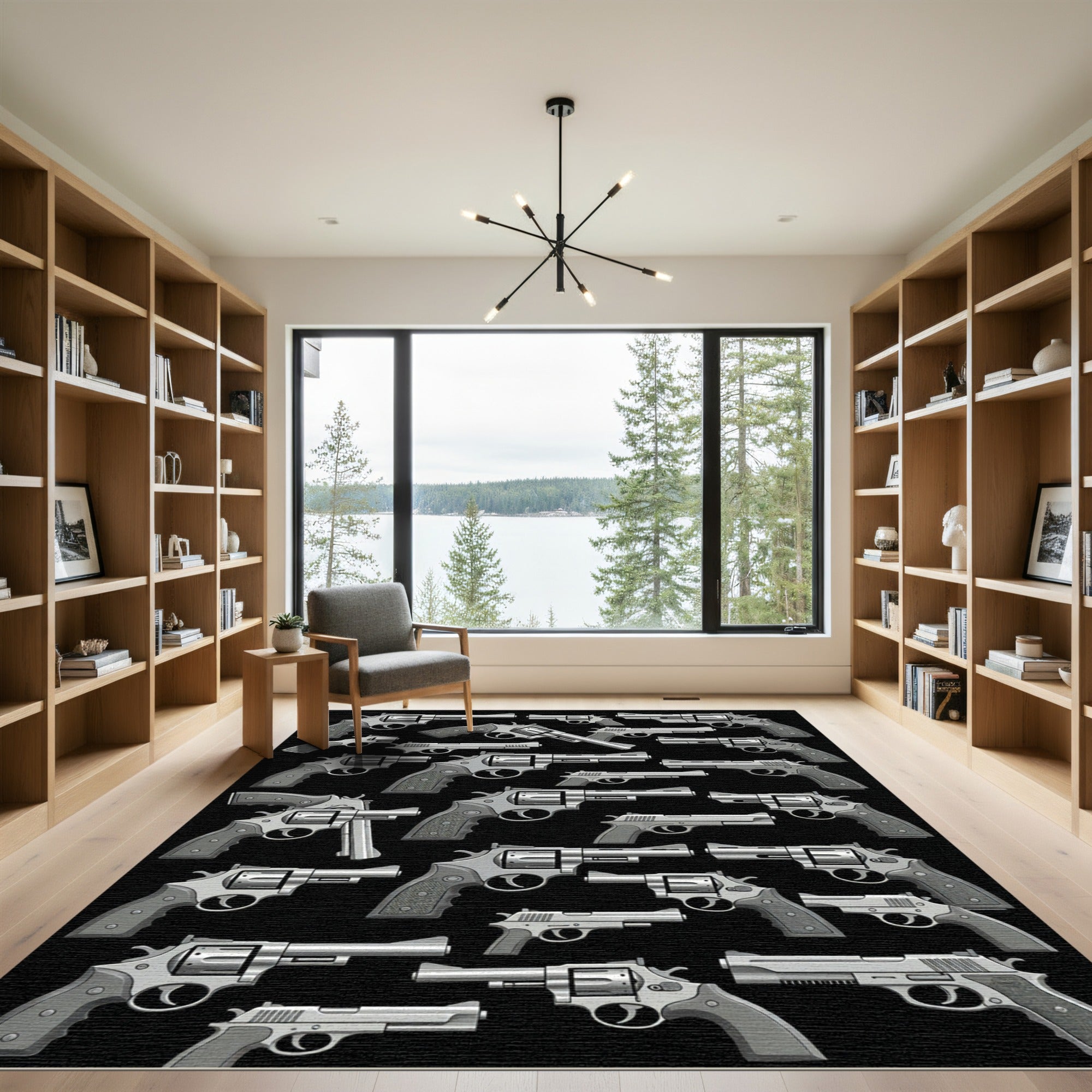 Monochrome Revolver Armory Graphic Rug