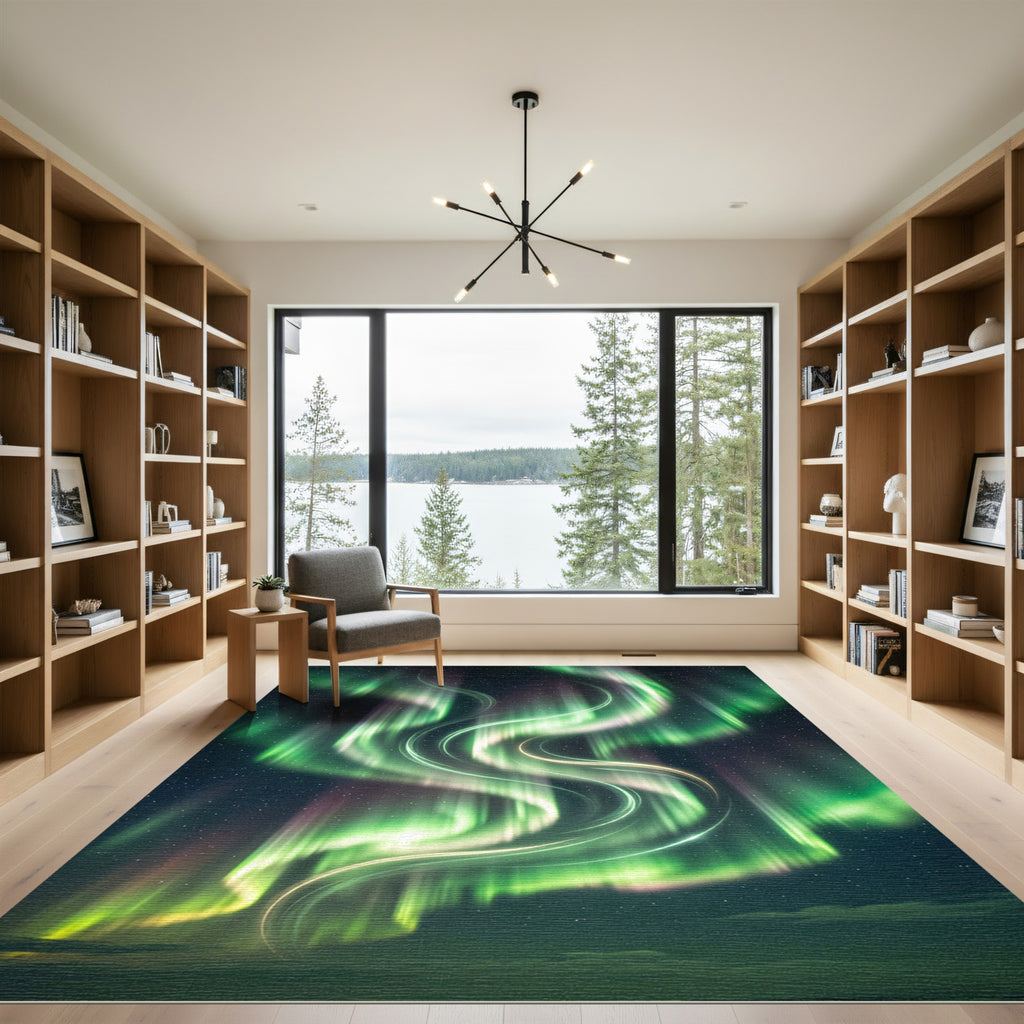 Ethereal Emerald Aurora Swirls Rug