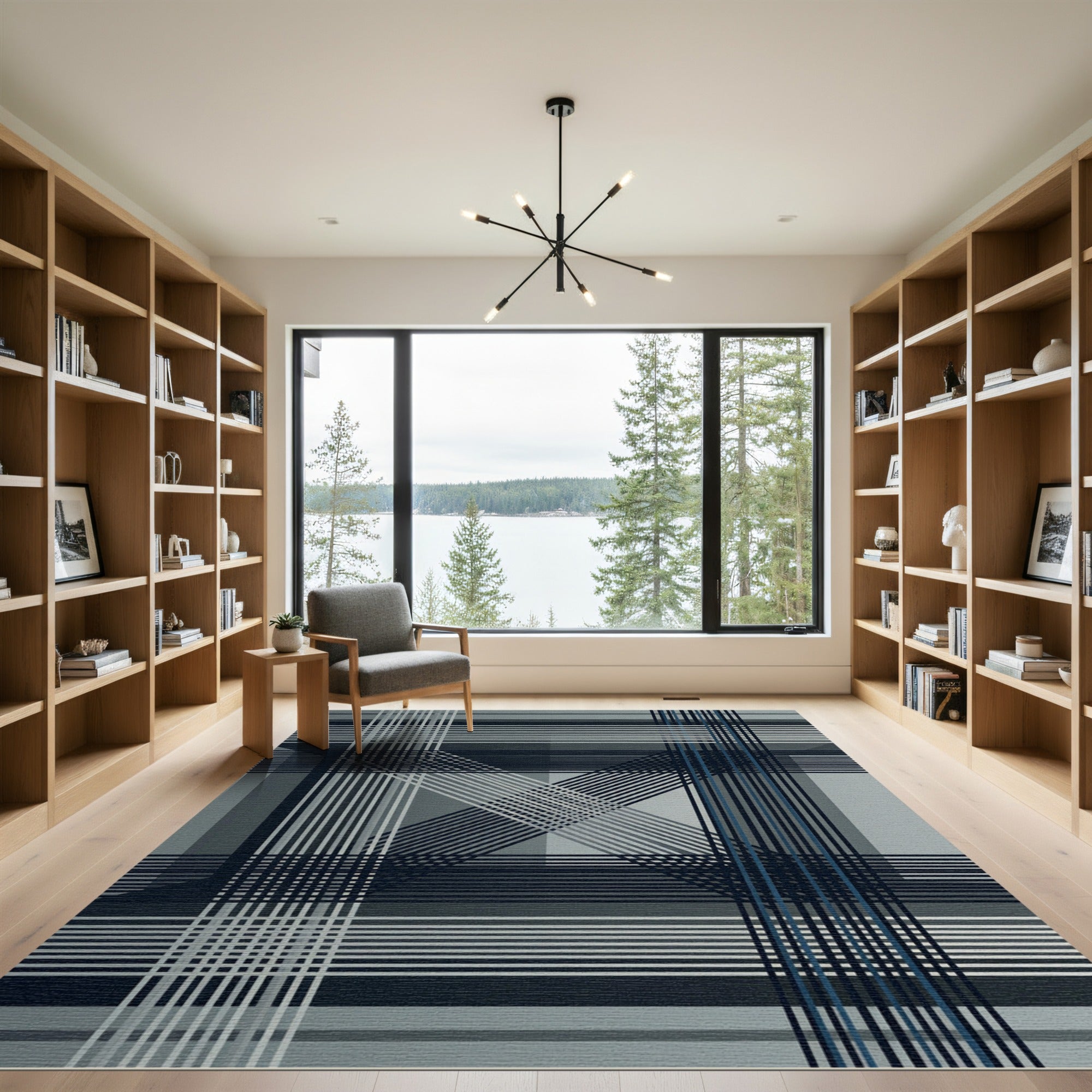 Modern Monochrome Geometric Grid Cross Rug