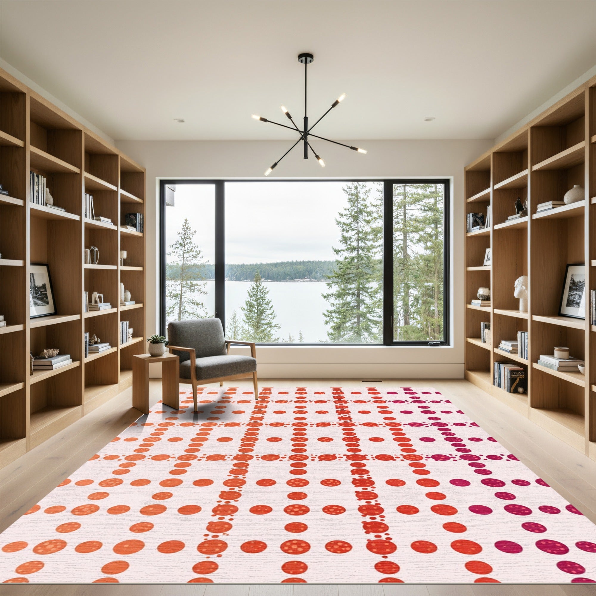 Geometric Red Orange Purple Dot Grid Rug