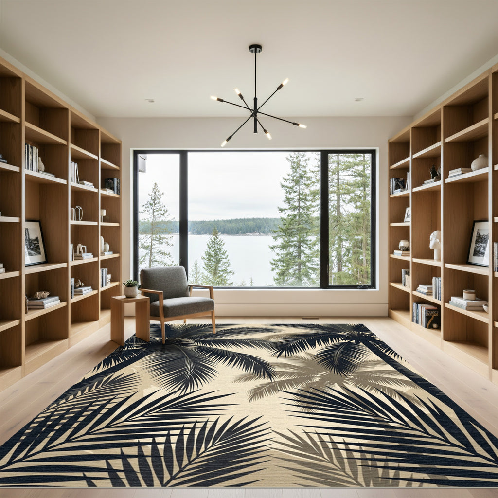 Tropical Palm Leaf Monochrome Landscape Rug