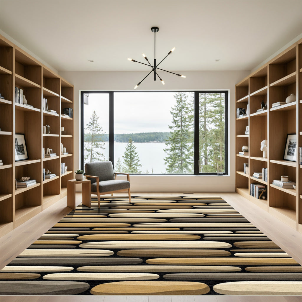 Modern Earthy Neutral Layered River Stone Rug