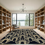 Elegant Archway Golden Geometric Black Rug