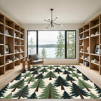 Forest Green Pine Tree Illustration Rug