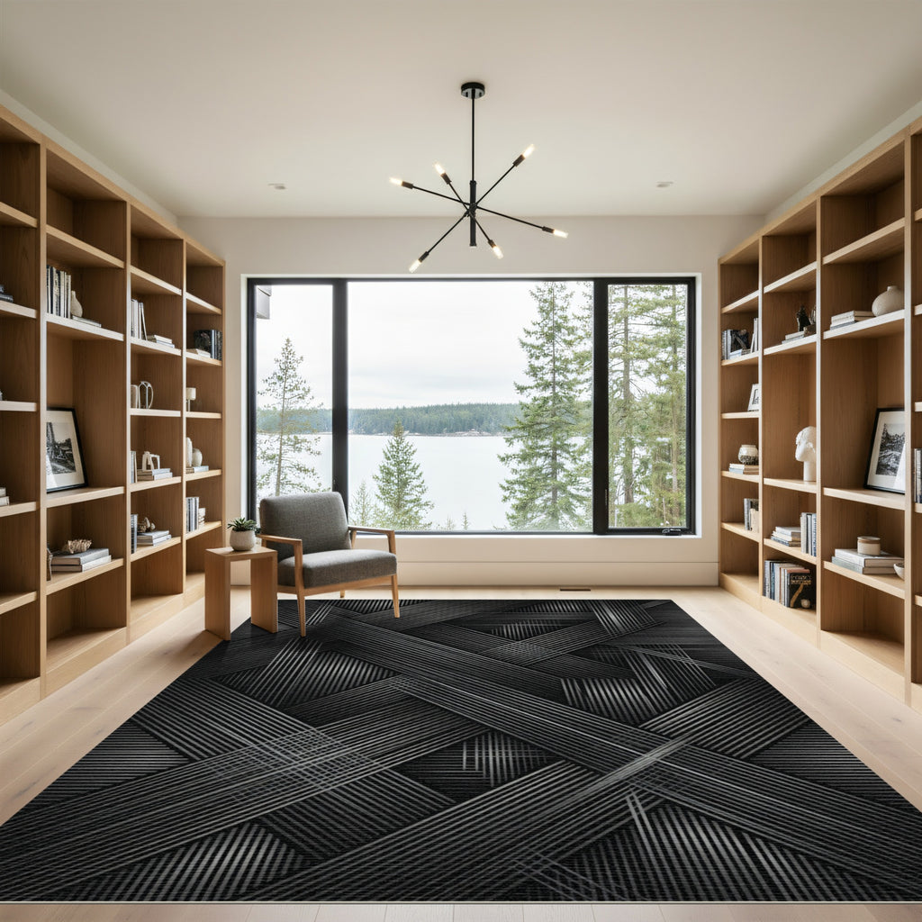 Modern Black Intersecting Lines Rug