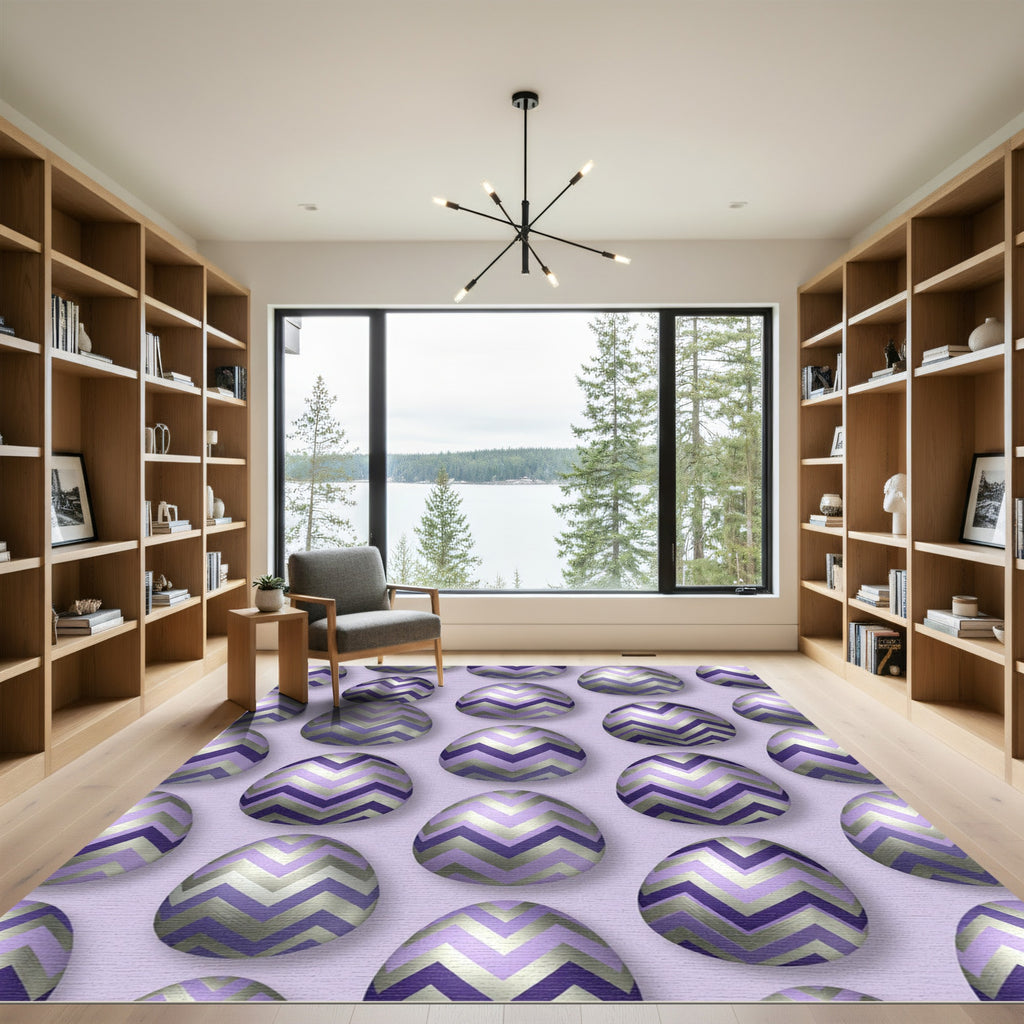Lavender Chevron Metallic Geometric Egg Rug