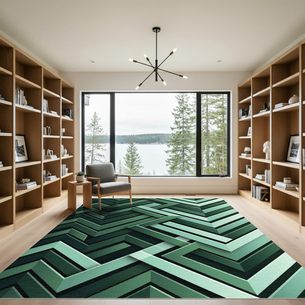 Shaded Forest Green Interlocking Chevron Rug