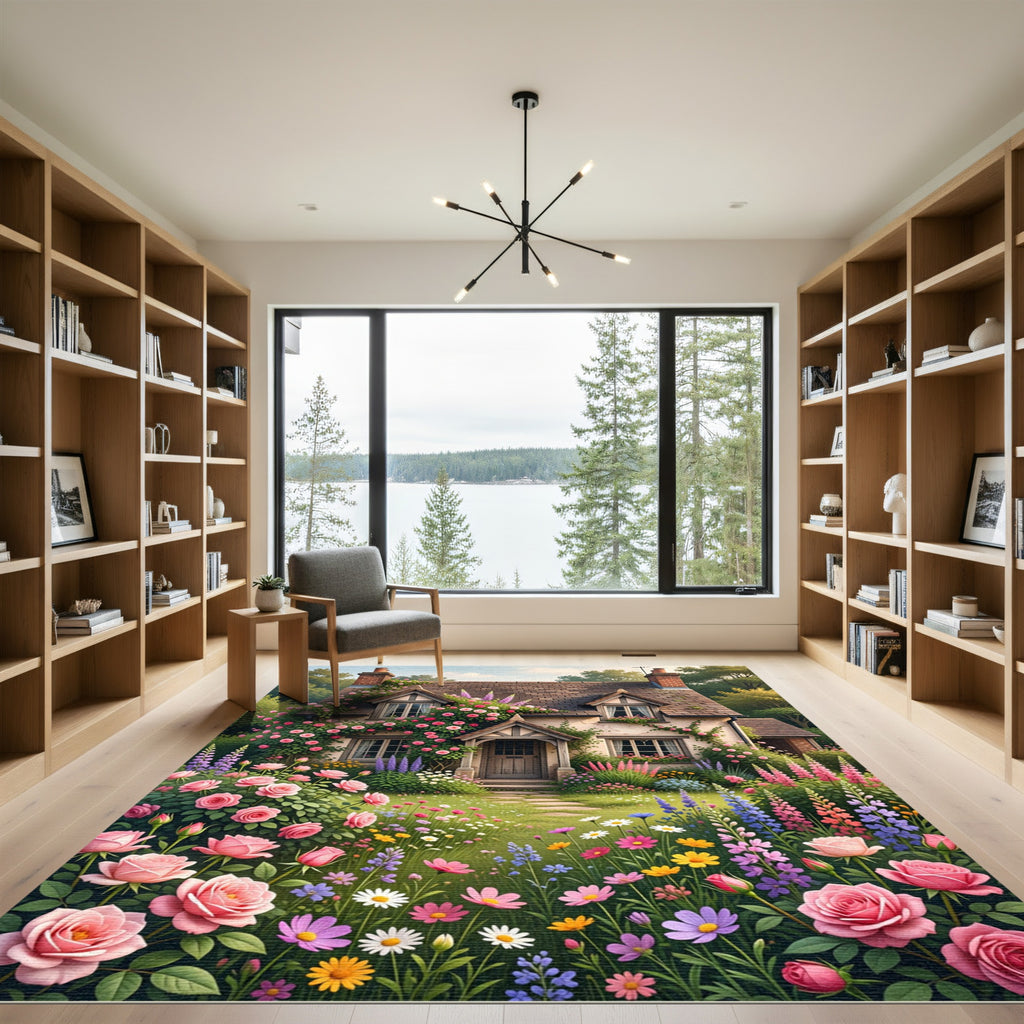 Charming Pink Roses Cottage Garden Rug