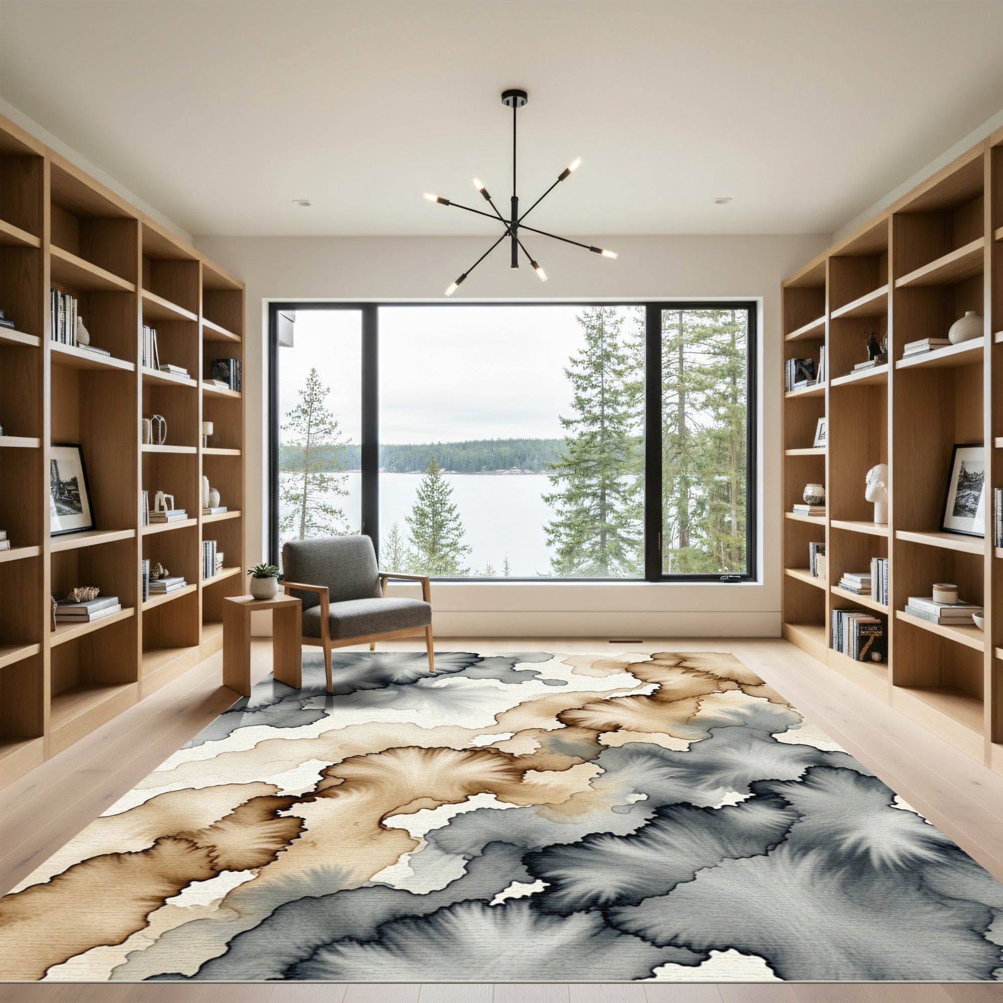Earthy Gray Abstract Ink Cloud Rug
