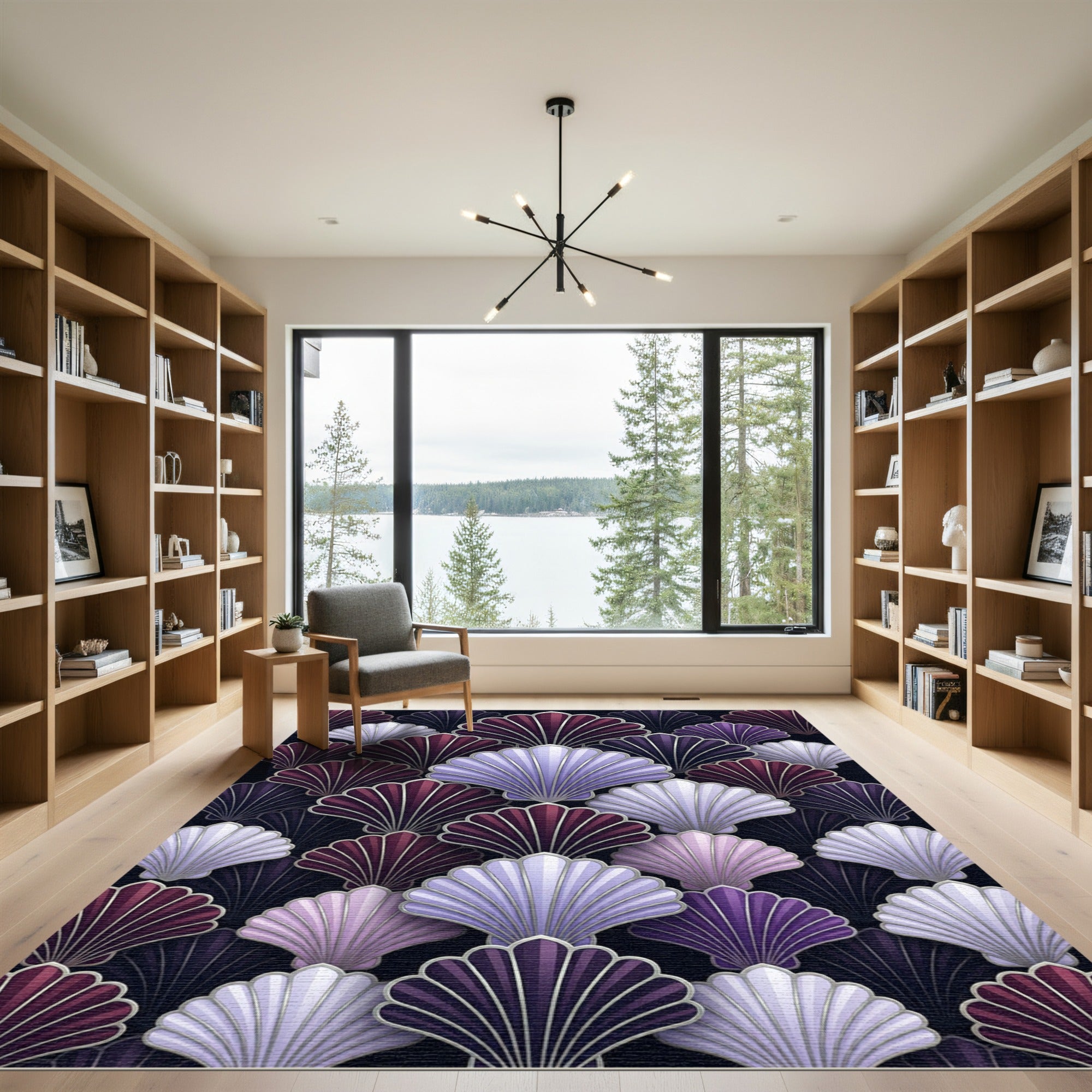 Art Deco Shell Fan Plum Amethyst Rug