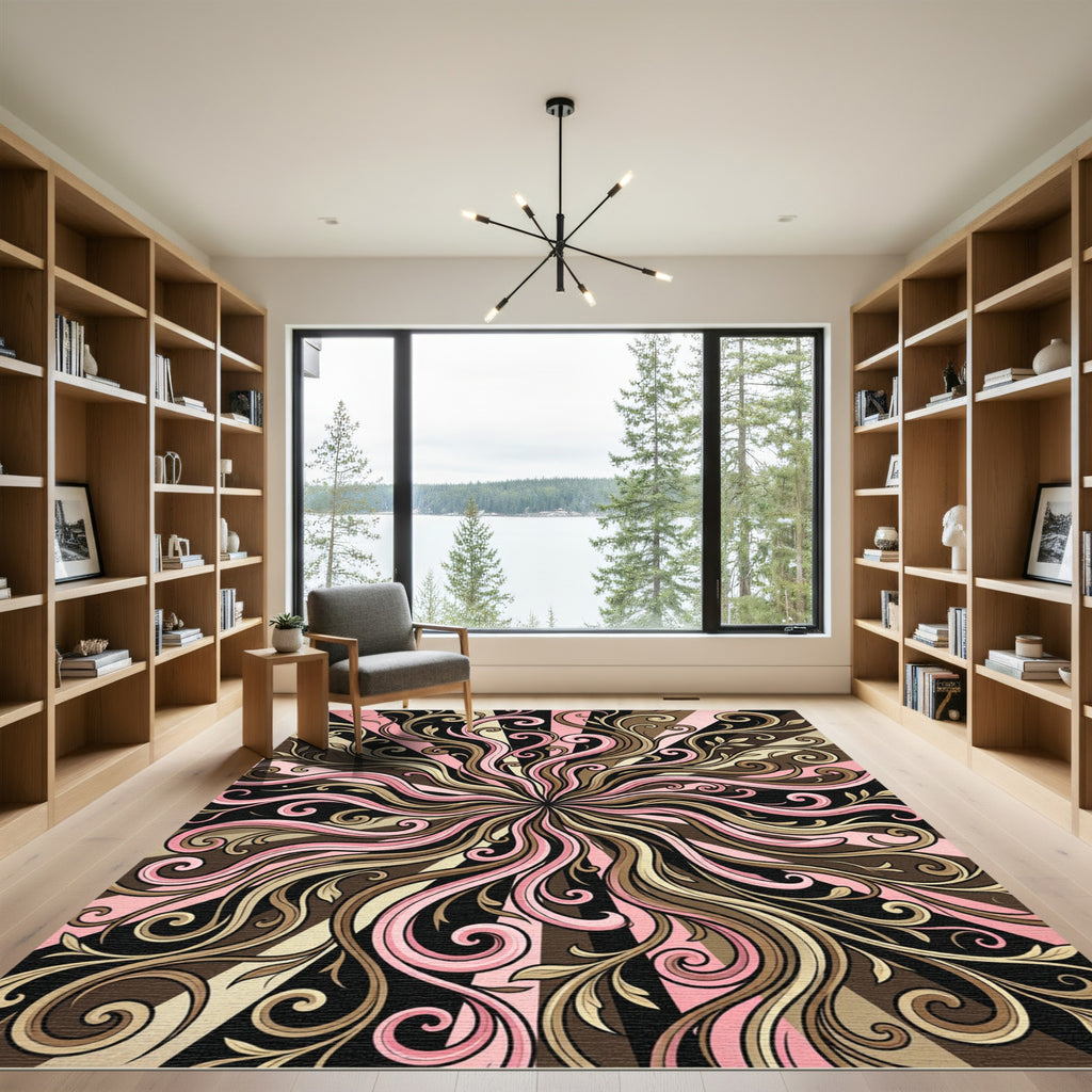 Pink Brown Swirl Burst Rug