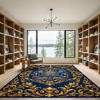 Royal Blue Gold Heraldic Crest Tapestry Rug