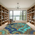Azure Golden Floral Medallion Rug