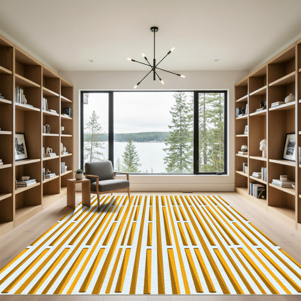 Golden Bamboo Slatted Vertical Lines Rug