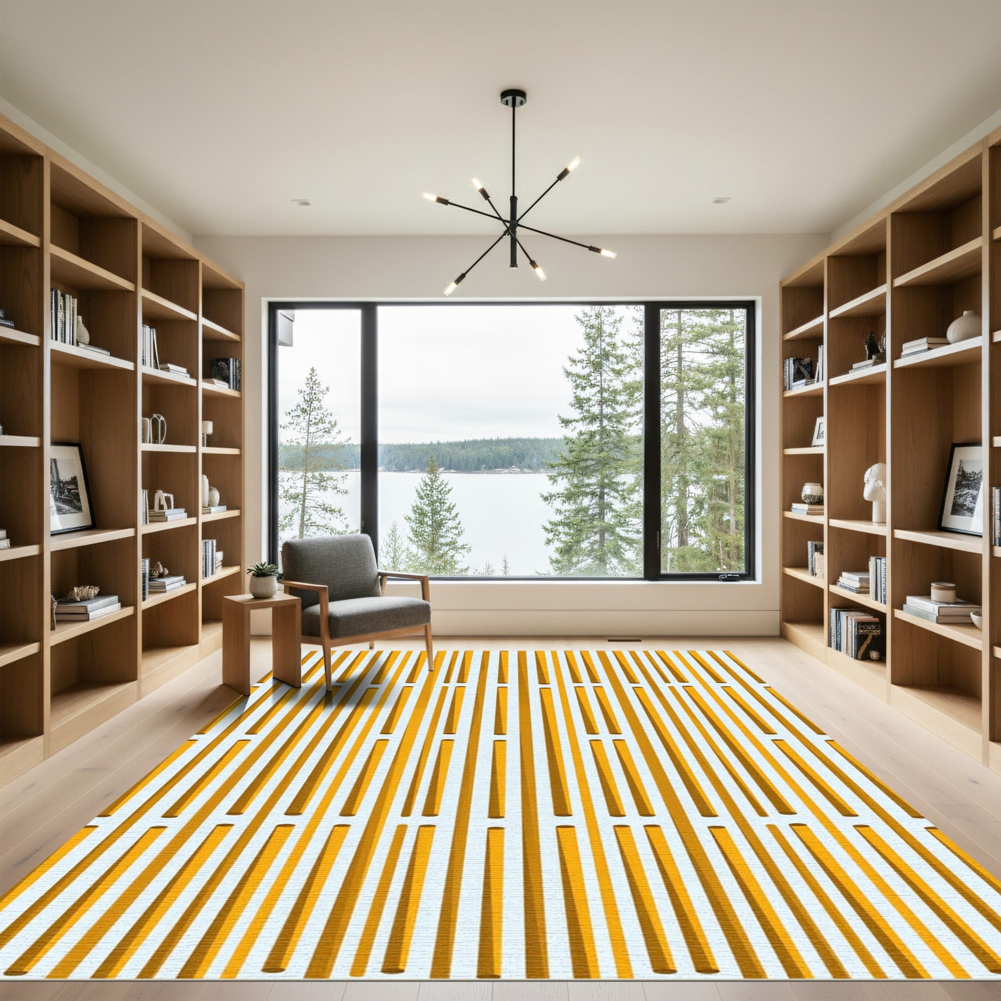 Golden Bamboo Slatted Vertical Lines Rug