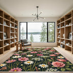 Pink Rose and Cosmos Meadow Blossom Rug