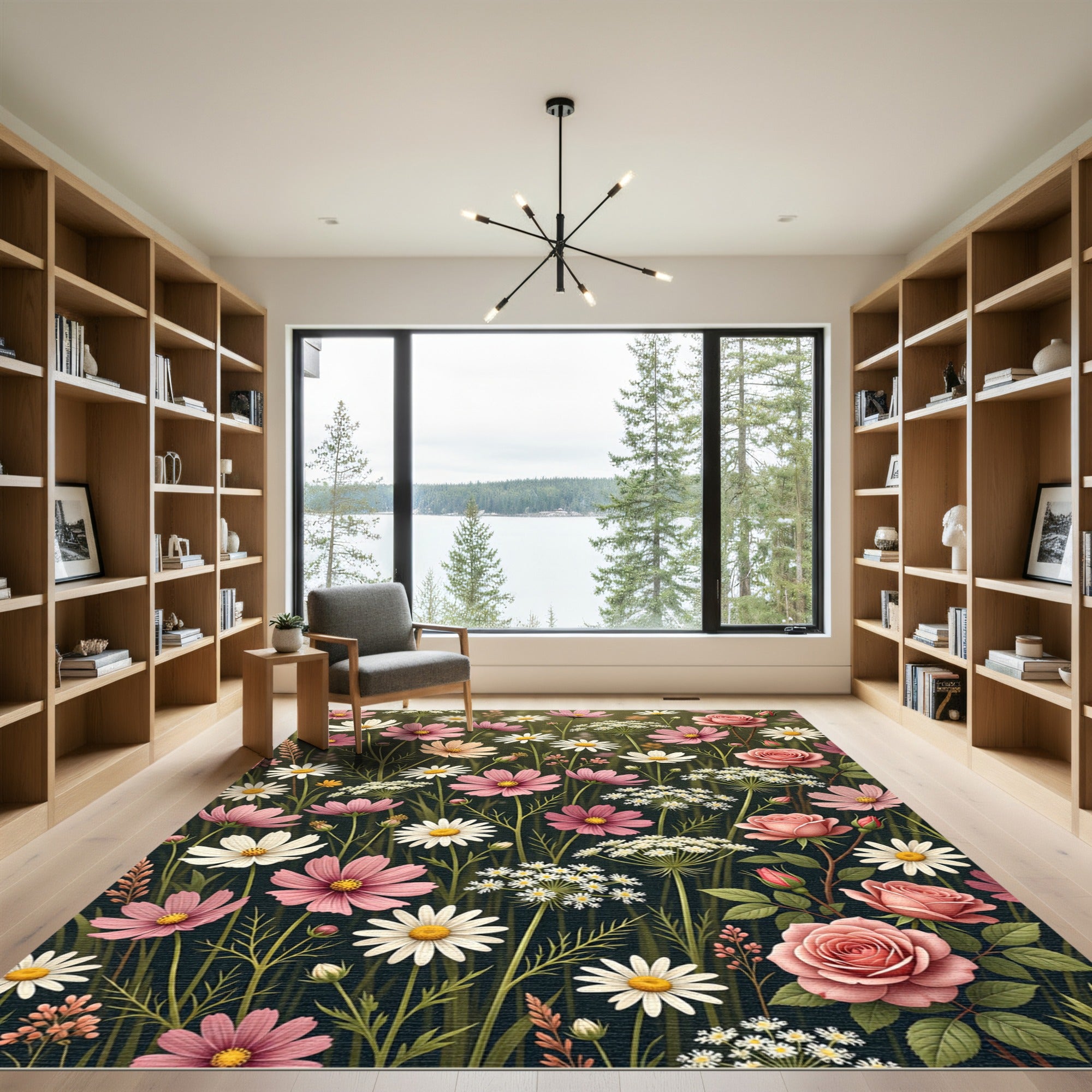 Pink Rose and Cosmos Meadow Blossom Rug