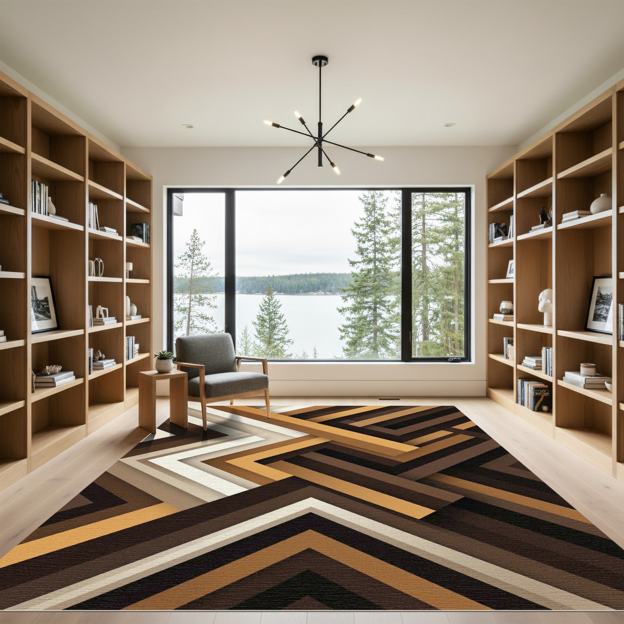 Modern Earthy Geometric Labyrinth Area Rug