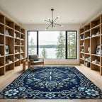 Ornate Midnight Blue Floral Compass Rug