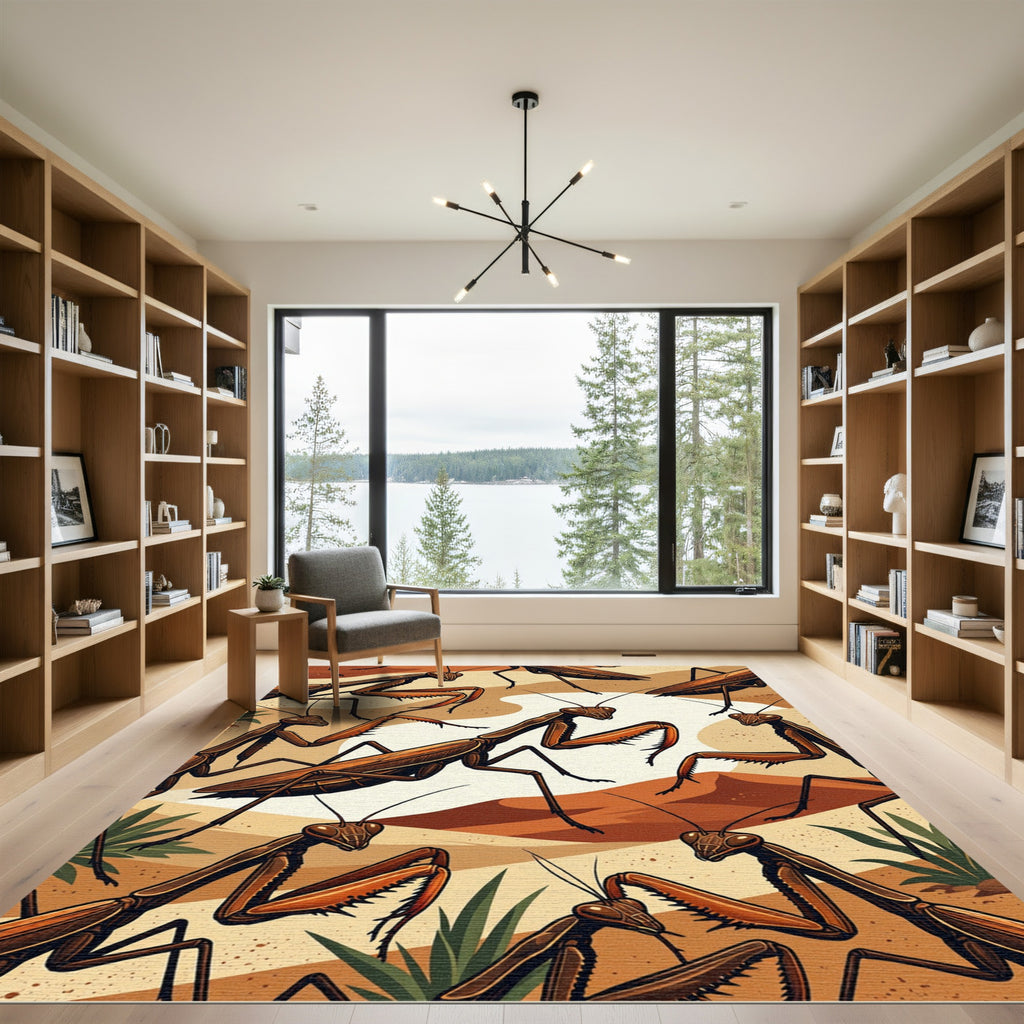 Elegant Amber Mantis Desert Illustration Rug