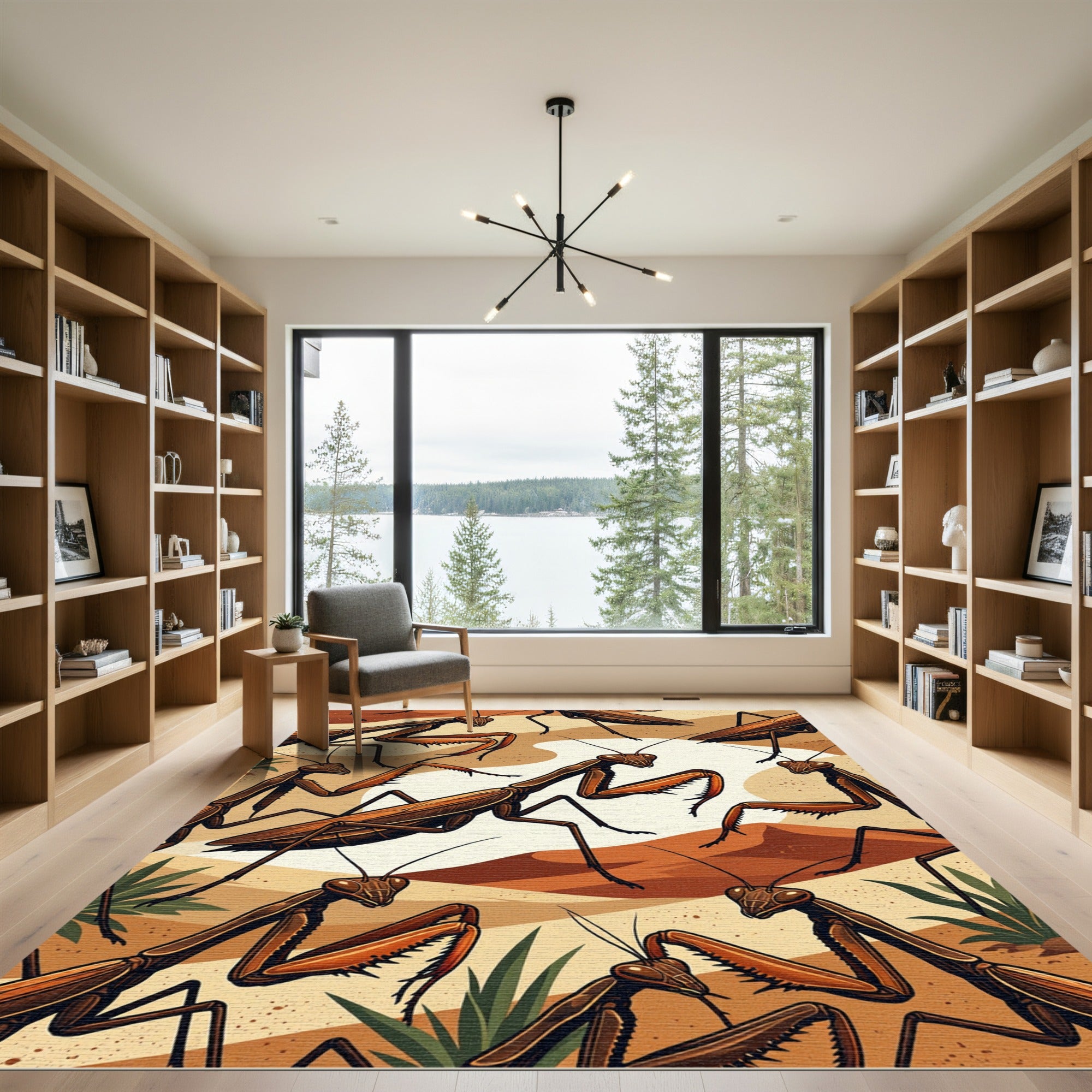Elegant Amber Mantis Desert Illustration Rug