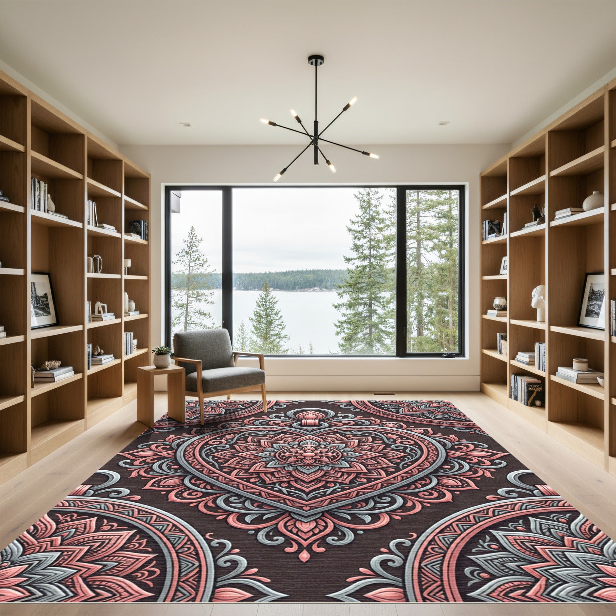 Floral Heart Medallion Blush Gray Rug