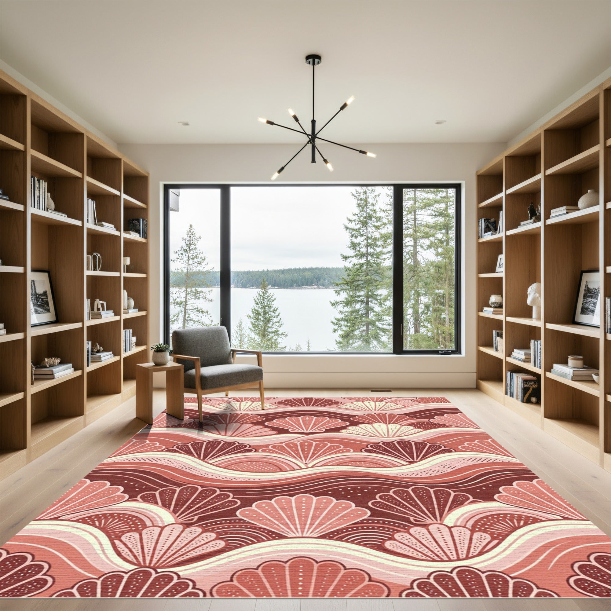Terracotta Seashell Wave Minimalist Art Rug