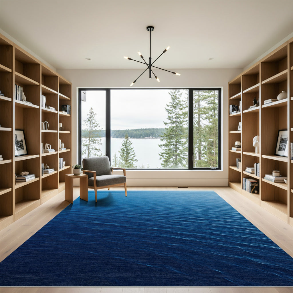 Deep Blue Minimalist Abstract Ocean Waves Rug