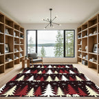 Crimson White Snowfall Village Trees Rug