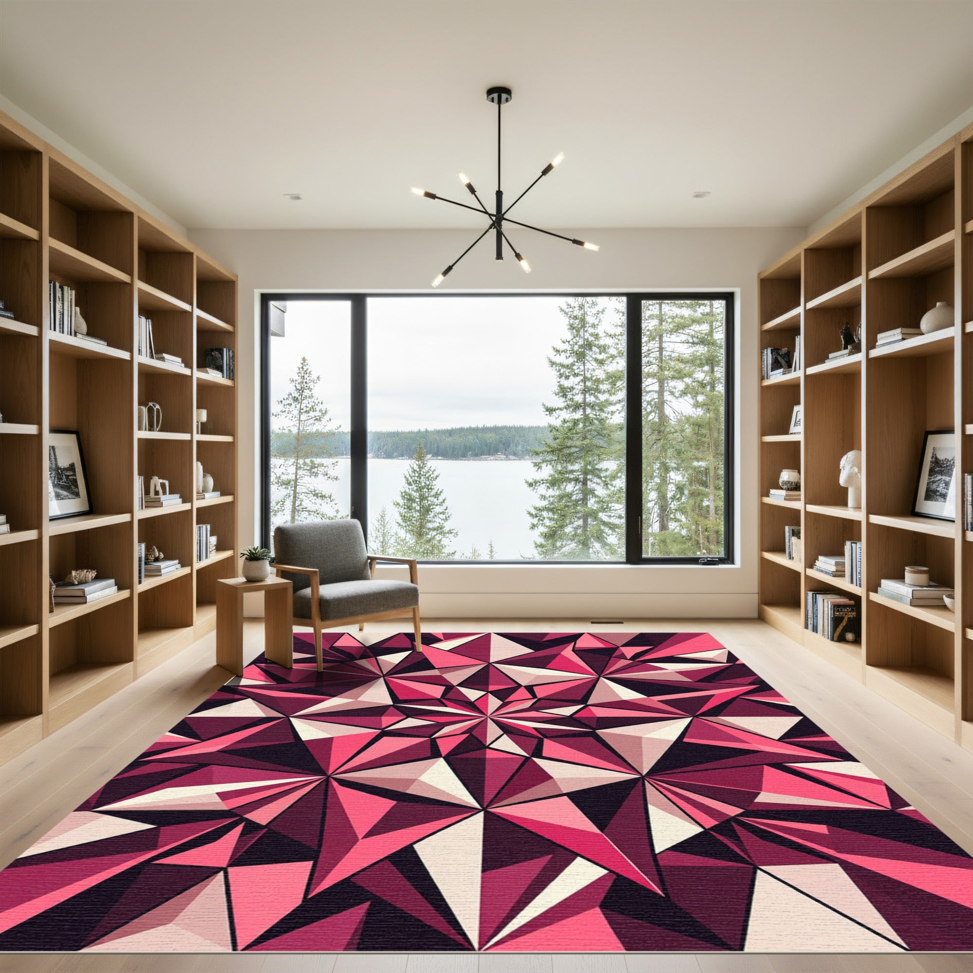 Modern Geometric Ruby Prism Art Rug
