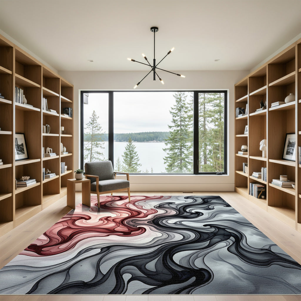 Crimson Gradient Fluid Swirl Rug