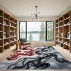 Crimson Gradient Fluid Swirl Rug
