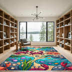 Whimsical Vibrant Red Crab Tide Pool Rug