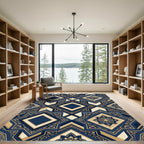 Navy Gold Ornate Geometric Medina Rug