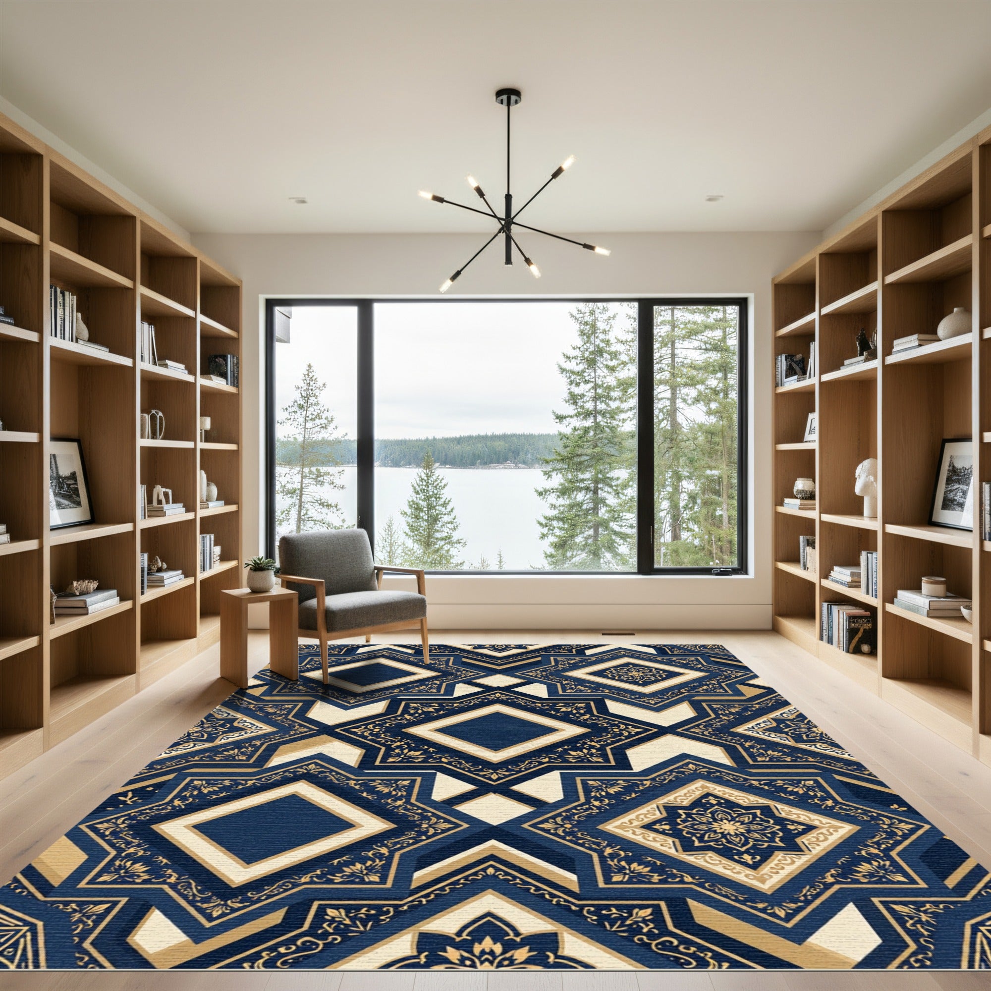 Navy Gold Ornate Geometric Medina Rug