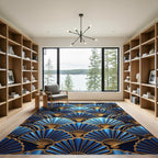 Royal Blue Gold Fan Arrangement Rug