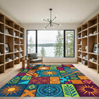 Vibrant Sun Peacock Feather Geometric Rug