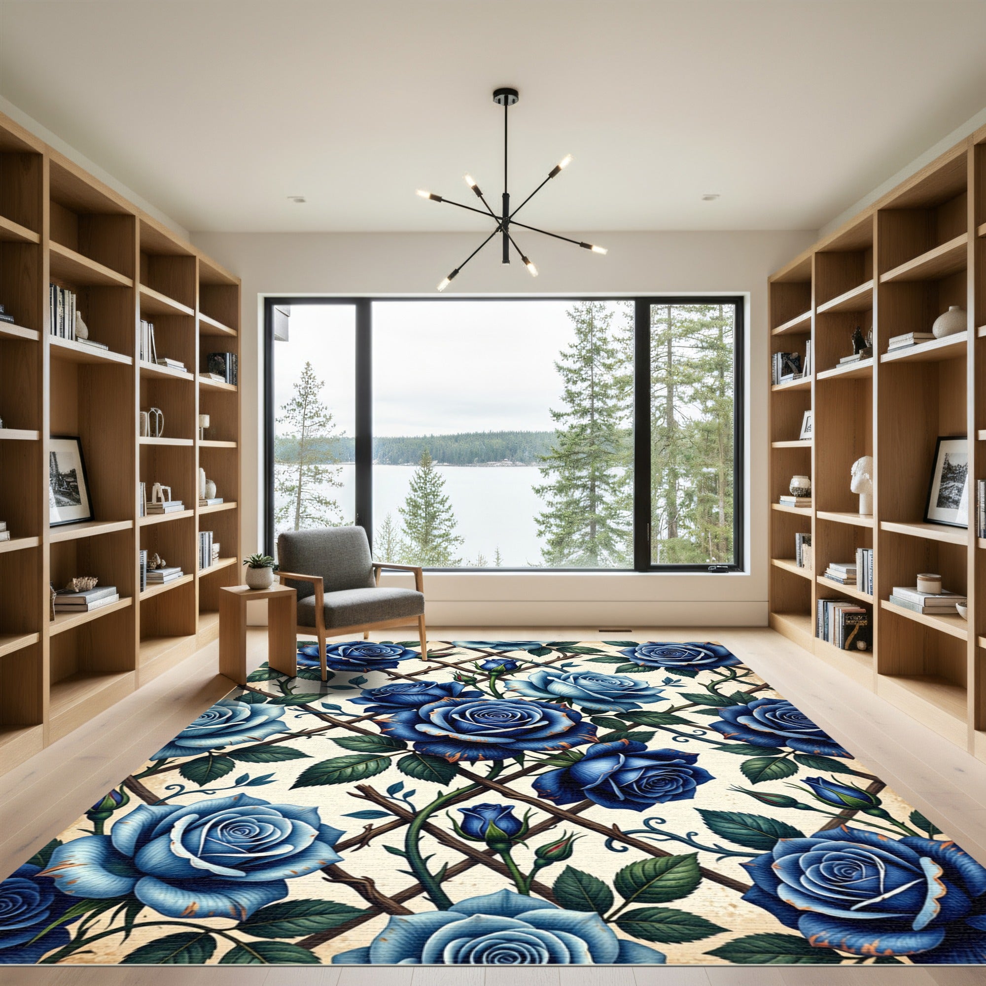 Blue Rose Trellis Botanical Rug
